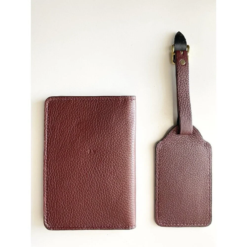 Lucchese‎ Leather Passport Holder & Luggage Tag Duo Set Maroon Gold